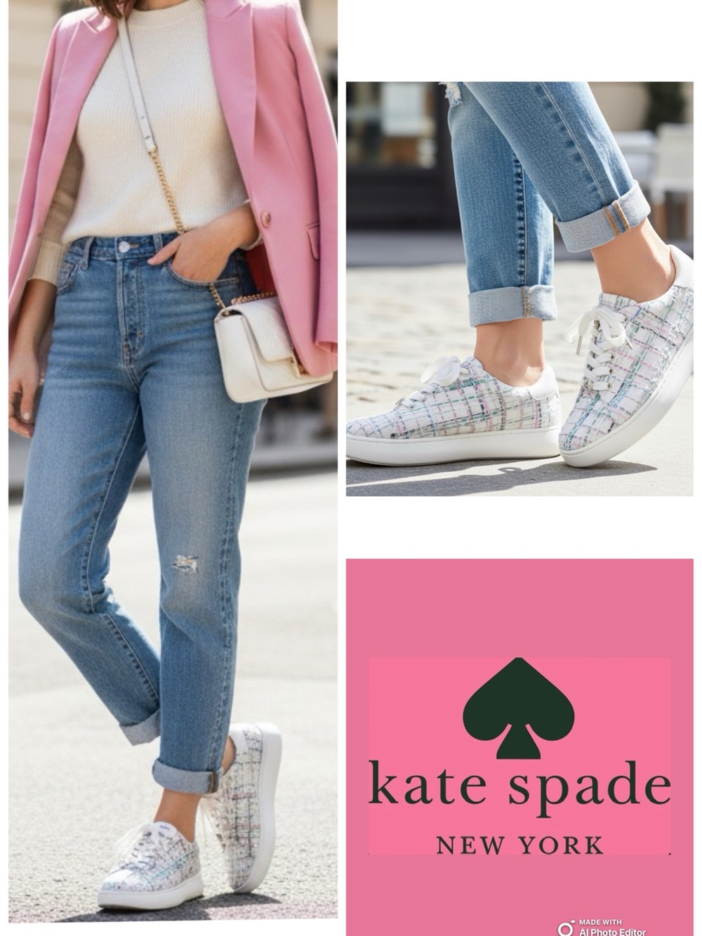 Kate Spade Fresh White Multi Tweed Lift Sneakers